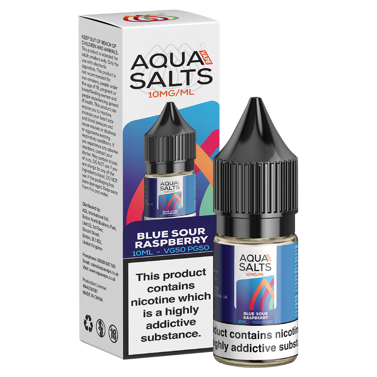 Blue Sour Raspberry Nic Salt by Aqua Salts 10ml