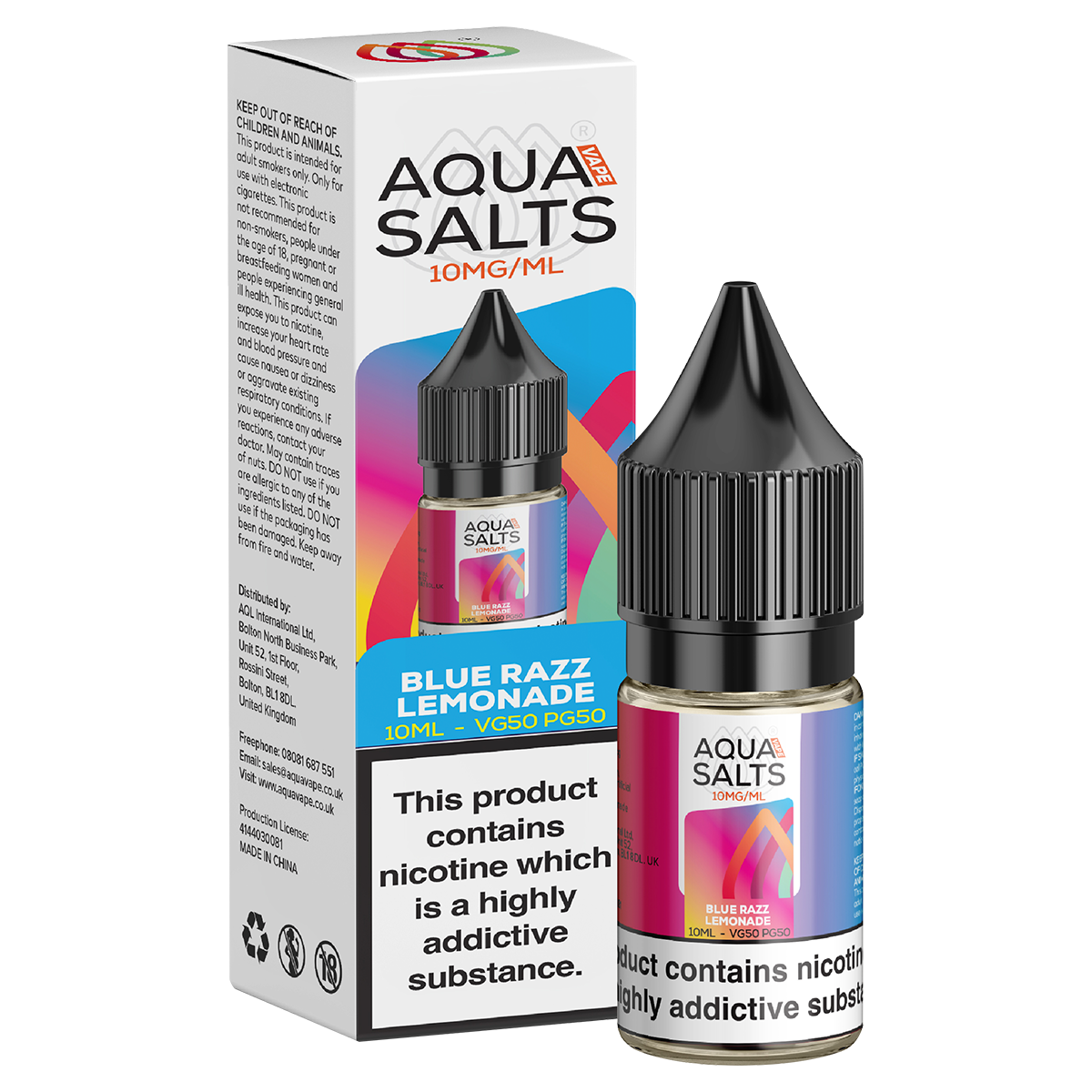 Blue Razz Lemonade Nic Salt by Aqua Salts 10ml