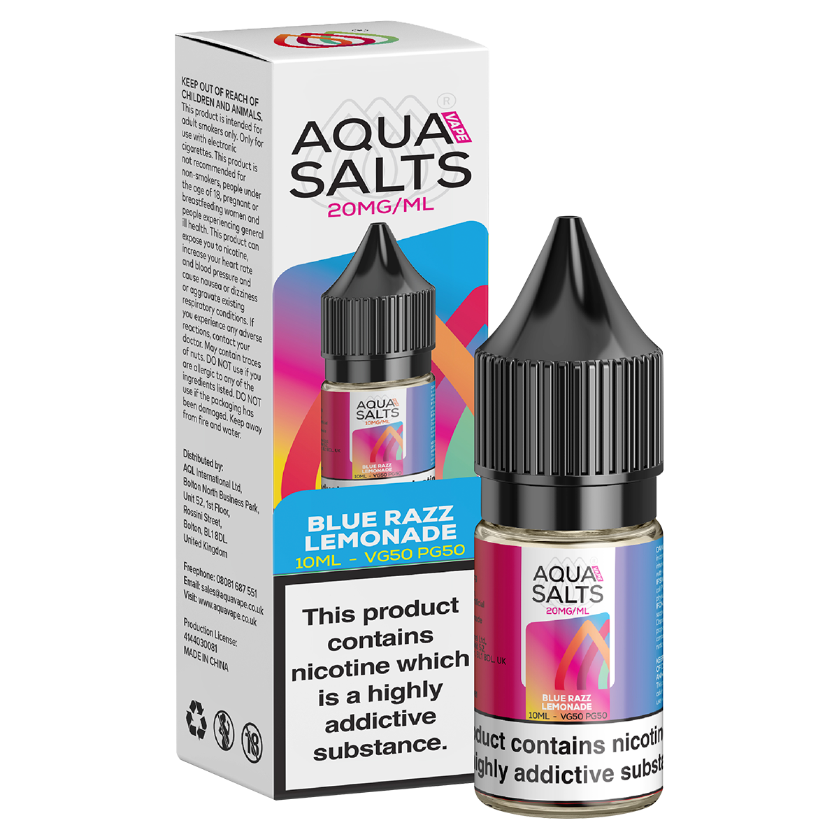 Blue Razz Lemonade Nic Salt by Aqua Salts 10ml
